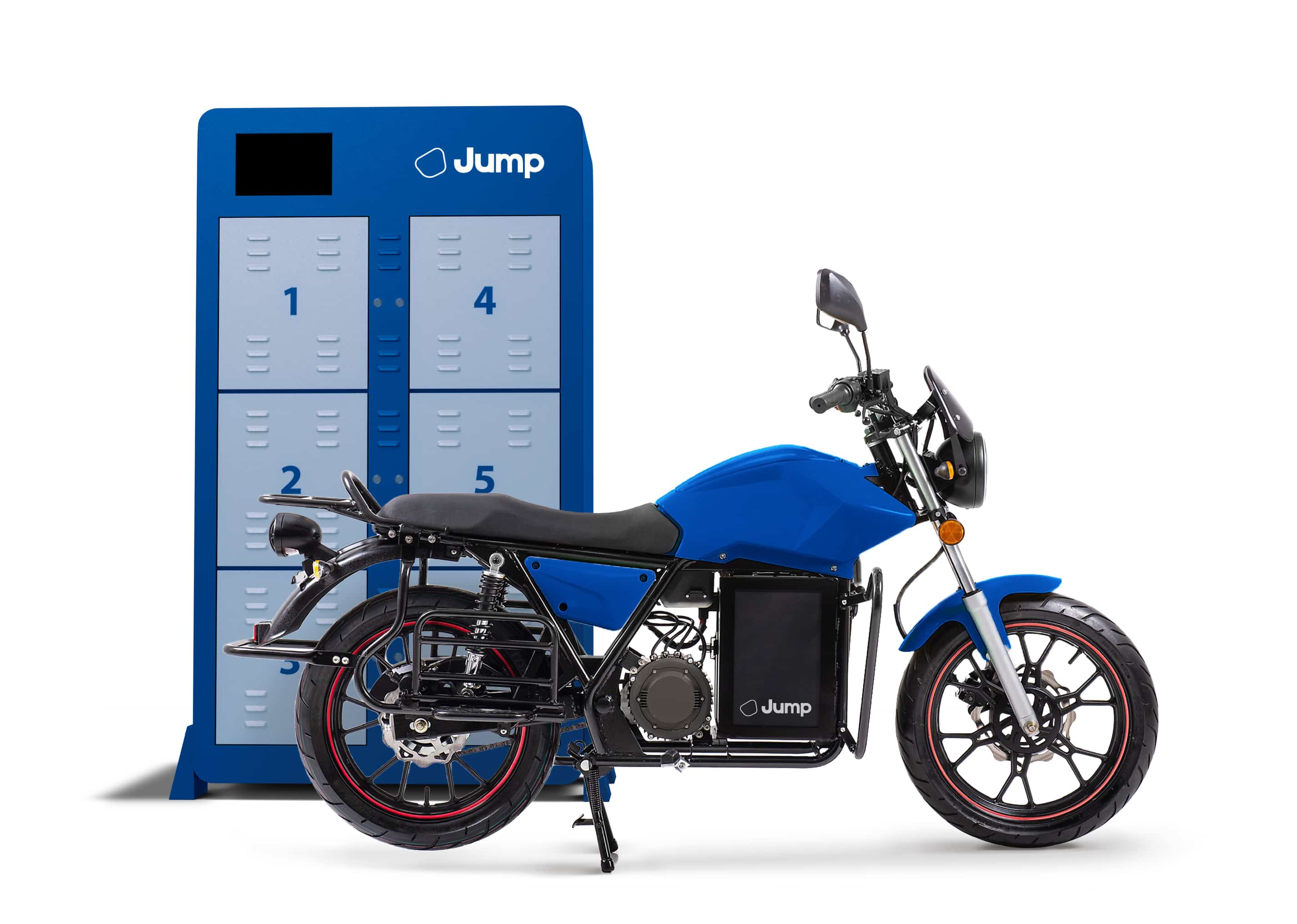 Jump charging station with electric motorcyle and Jump battery
